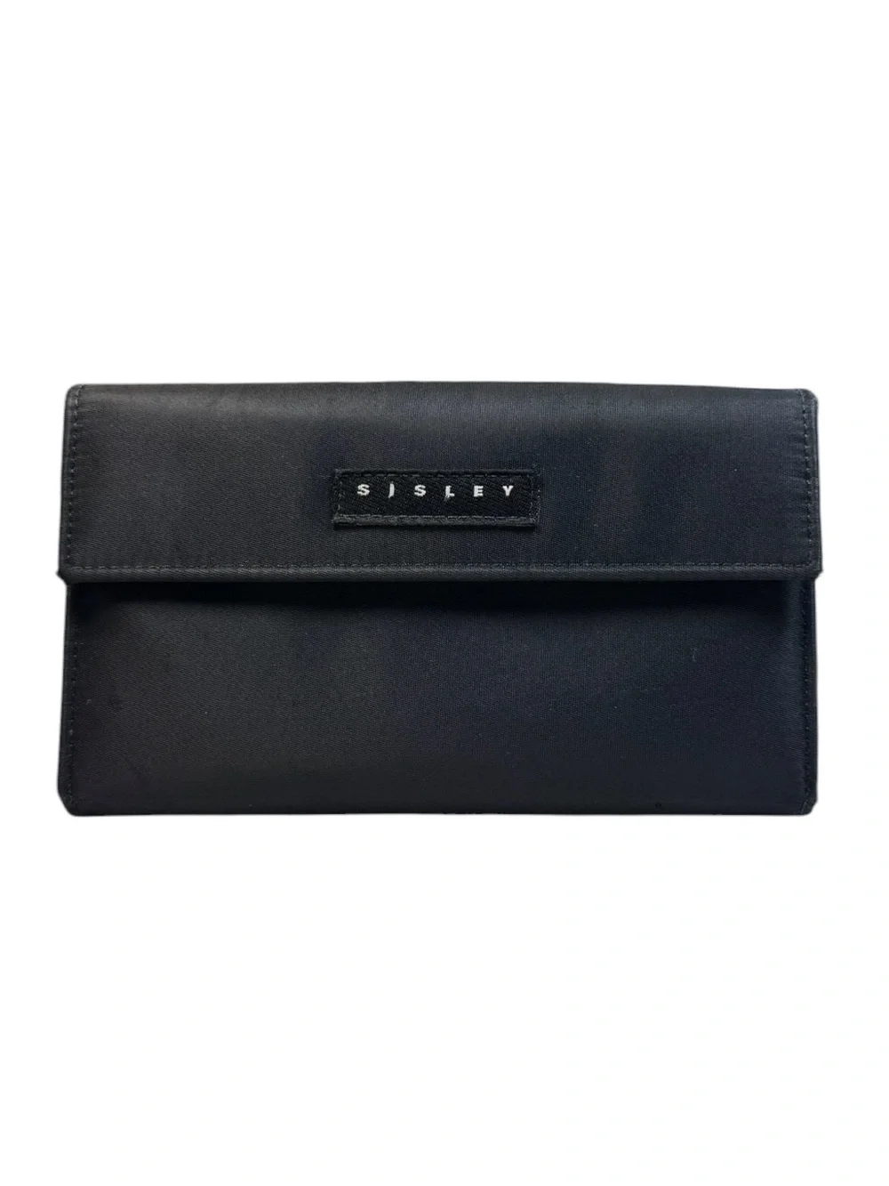 Vintage Sisley Black Nylon Large Flap Bifold Continental Wallet Organizer